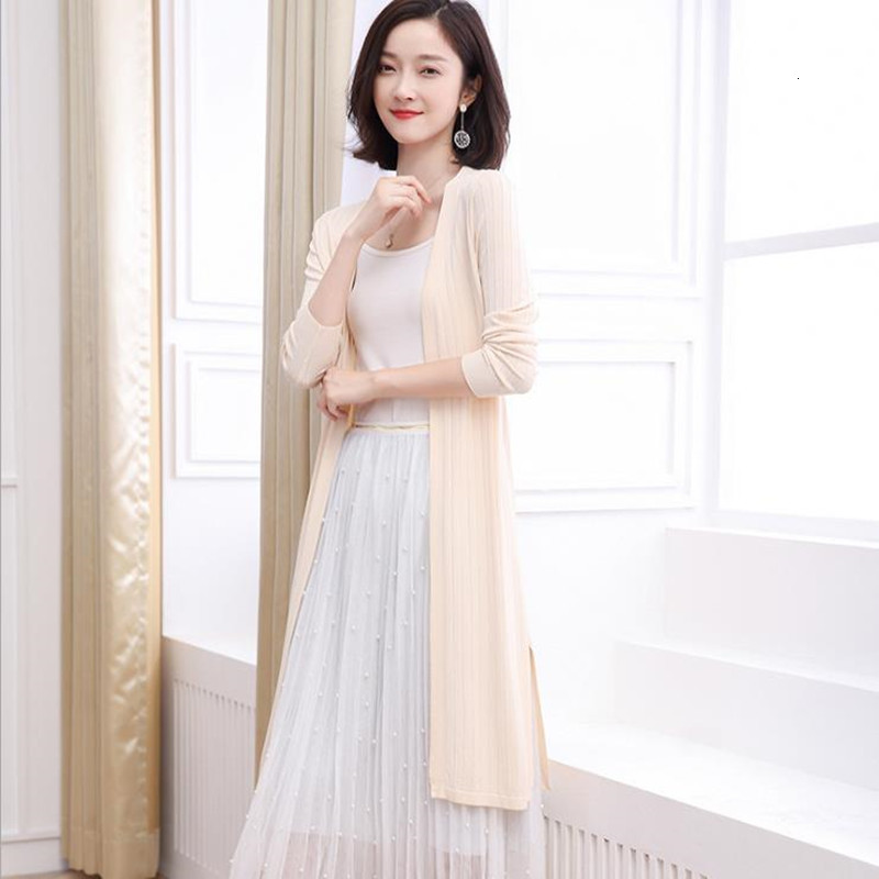 

2021 New Silk Ice Medium Length Fine Cardigan Mesh 3qv2, White