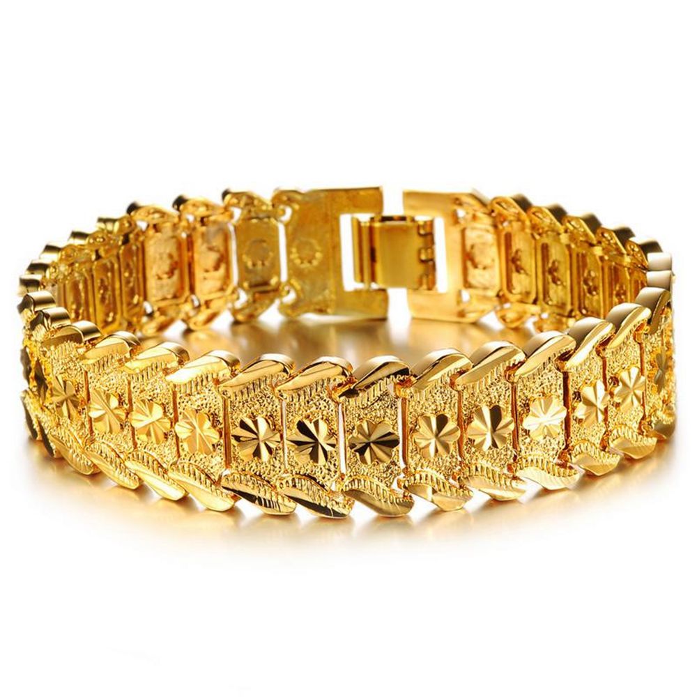 17mm Wide Wristband Mens Bracelet Chain Link 18k Yellow Gold Filled Mens Thick Statement Bracelet 8.2 inches Classic Accessories-image-602885915