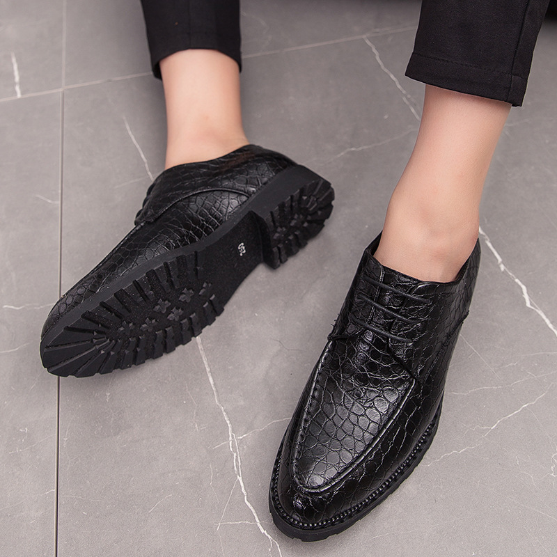 

2020 New Mens Dress Shoes 2020 Spring New Crocodile Pattern Pointed Leather Shoes Mens British Large Size 46 Hair Stylist Wedding Shoes, Black