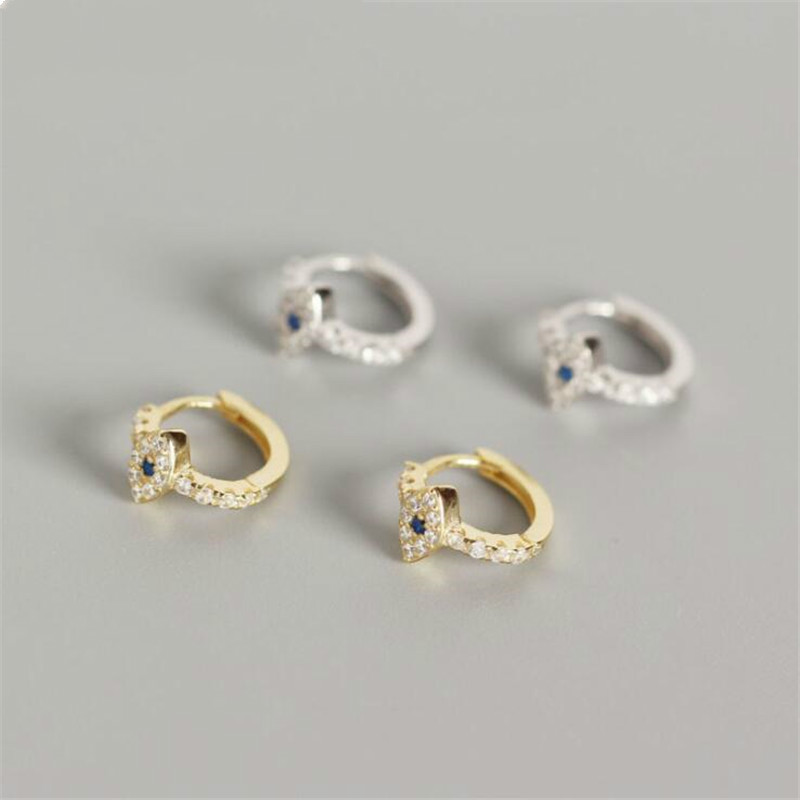 

Februaryfrost Brand Designer New Arrival Evil Eyes Earring 100% 925 Sterling Silver Mini Zircon Blue Eyes Small Stud Earrings for Women