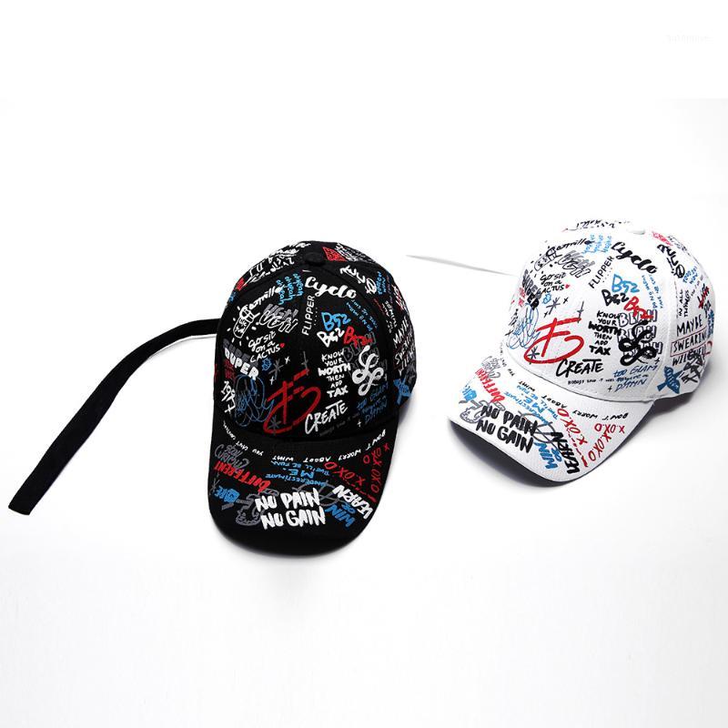 

2019 New Hat Spring Graffiti Printed Baseball Cap Parent-child Duck-tongue Cap Long-tailed Hip-hop Sunshade1, White