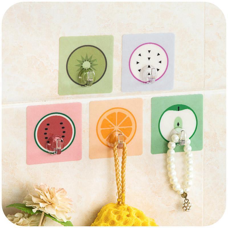 

2pcs! Strong Seamless fruit style sticky hooks Hanger tableware clothes Bag Key door holder kitchen utensils hooks1