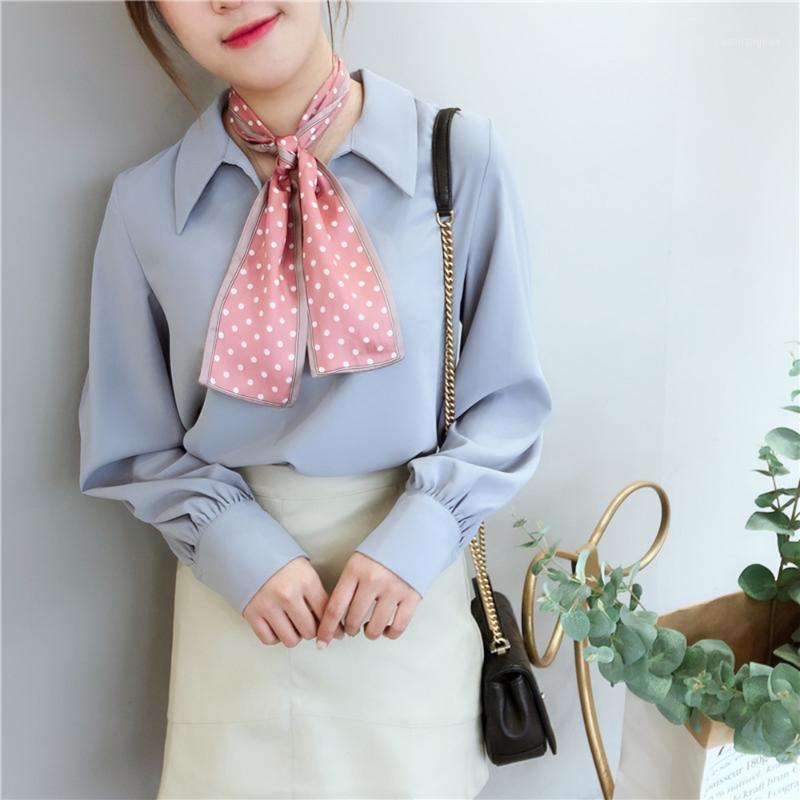 

Fashion Dots Skinny Long Silk Scarf Women Hair Tie Band Kerchief Wrist Ribbons Head Neckerchief Scarves, Blue;gray