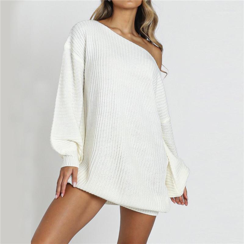 

Women Strapless lantern sleeve knitted sweater dress Winter Autumn Fashion Dress 2020 New1, Black