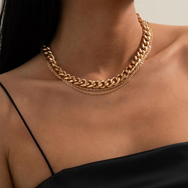 

Chokers Lacteo Exaggerated Double Buckle Metal Chain Choker Necklace Jewelry For Women Hip Hop Multilayer Aluminum Charm