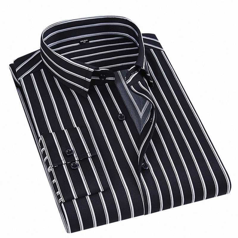 Chemise pour hommes Bouton de collier à rayures non-imprimantes Bouton Daily Work quotidien Tops à manches longues Busique Basic Basic Blanc Roug