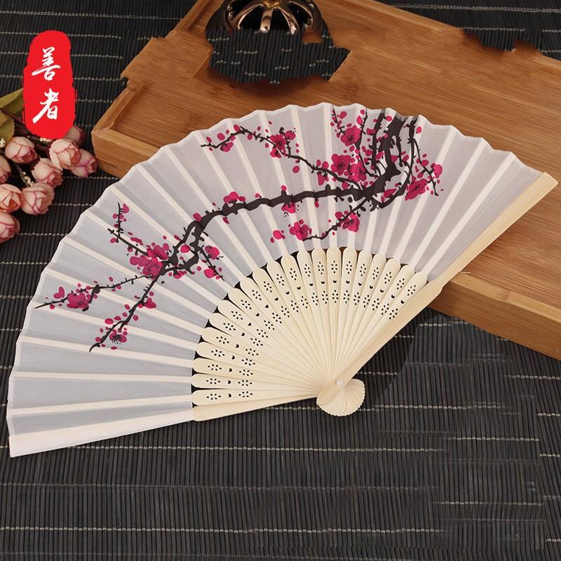 DIY Decoration Home Decorations Uspeedy- 6 Pieces Black Handheld Folding Fan Chinese Fan Oriental Cloth Fabric Fan for Dancing Party Wedding Gifts