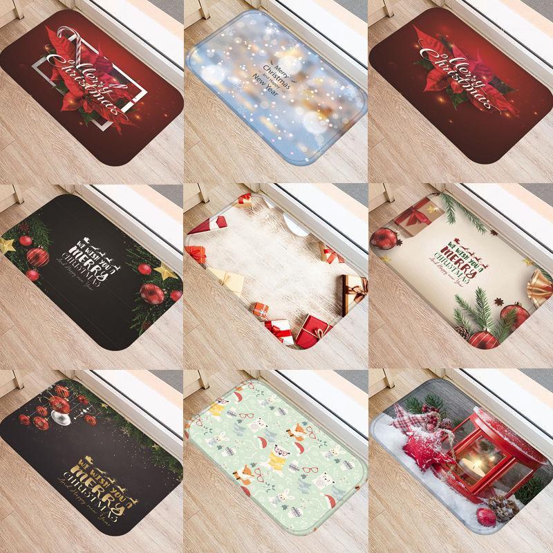 

Christmas Pattern Kitchen Entrance Door Mat Coral Velvet Carpet Rubber Colorful Indoor Floor Mats Non-Anti-Slip Rug 482361, 2dd-48236-108