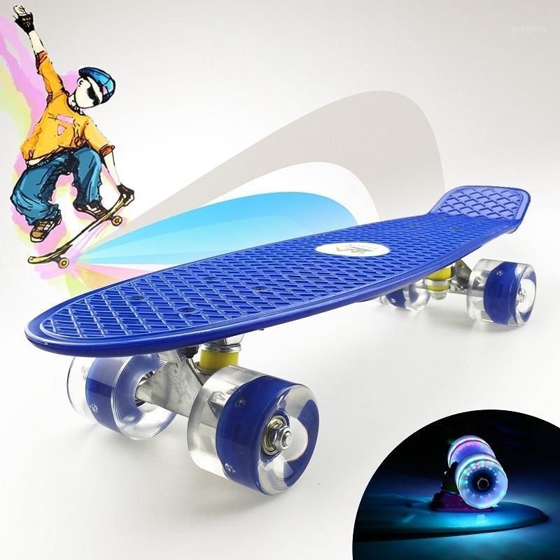 

Adult Children Four-wheel Skateboard Double Skateboard Absorption Longboard Scooter Skate with Flashing Light 22 inch1, White