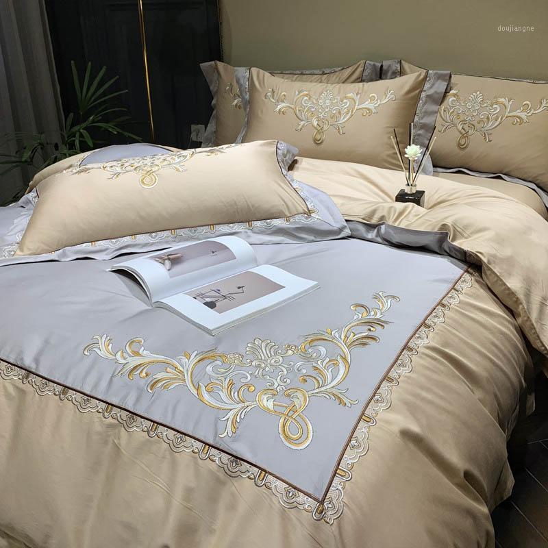 

80S Luxury Embroidery Royal Bedding Set Cotton Duvet Cover Bed Linen Pillowcases Quilt Cover Queen King Size Home Textiles1