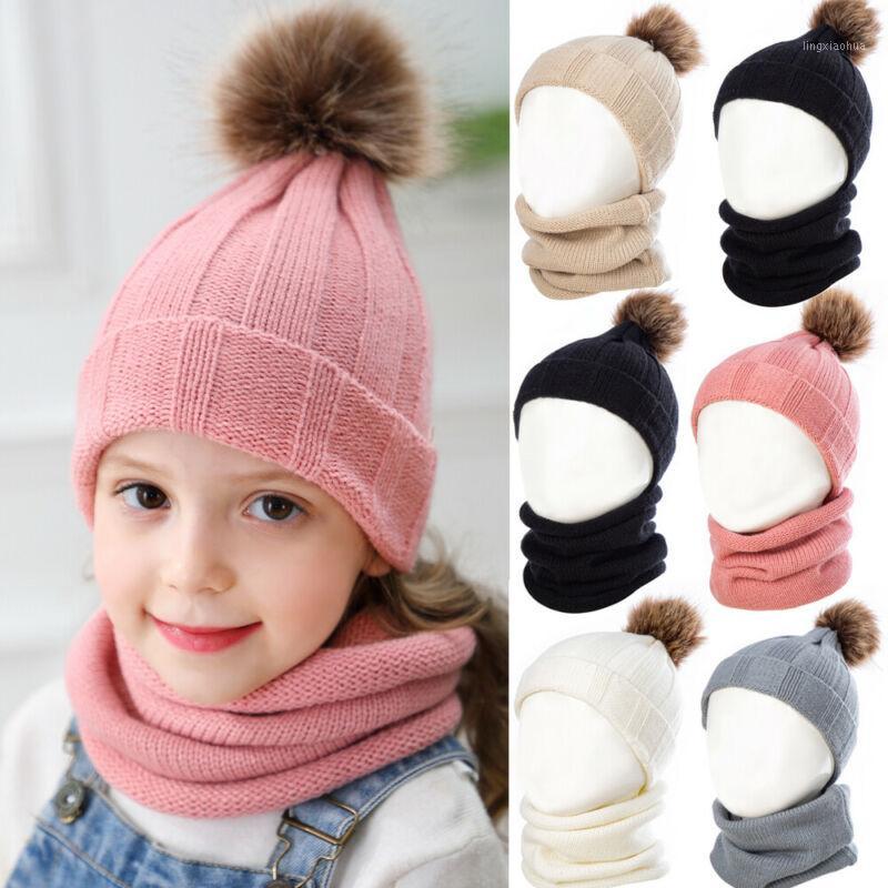 

Winter Warm Toddler Kids Baby Girl Boy Crochet Knit Hat+Beanie Hat 2Pcs Solid Children Hairball Hat Neckerchief 0-3Years1, Beige