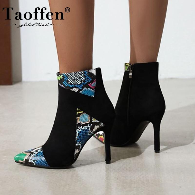 

Taoffen Women Ankle Boots Fashion Think High Heel Winter Shoes Woman Sexy Pointed Toe Warm Short Boot Lady Footwear Size 31-43, Black