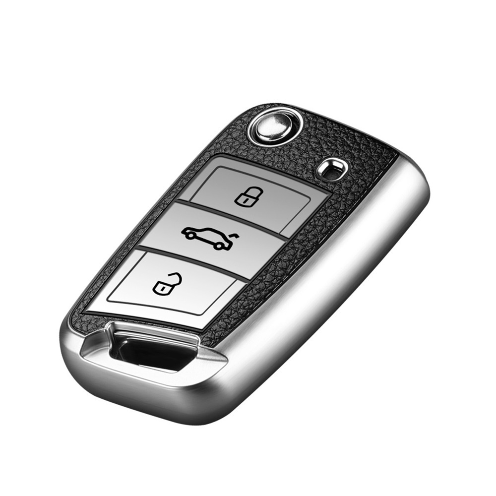 

Leather+TPU Car Key Case For VW for Volkswagen MK7/GTI 7/Golf R Skoda Octavia A7 SEAT Folding Remote Fob Cover Keychain