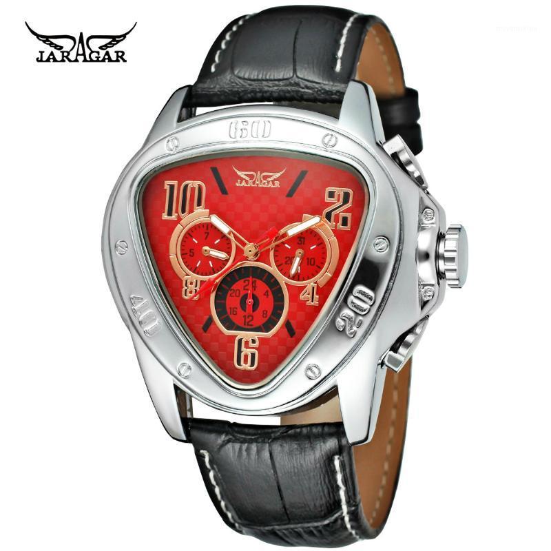 

JARAGAR Men Sports Geometric Triangle Design Genuine Leather Strap Mechanical Watch Automatic Wrist Watch1, White