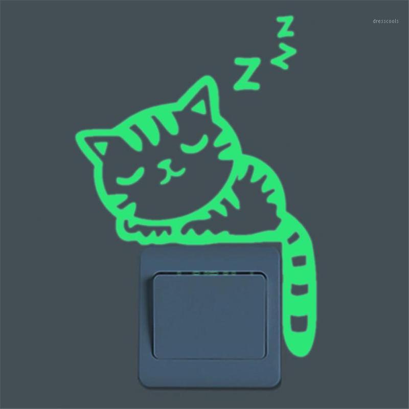 

Wholesale- Cute Creative Cat Luminous Noctilucent Glow in the dark Switch Wall Sticker Home decoration1