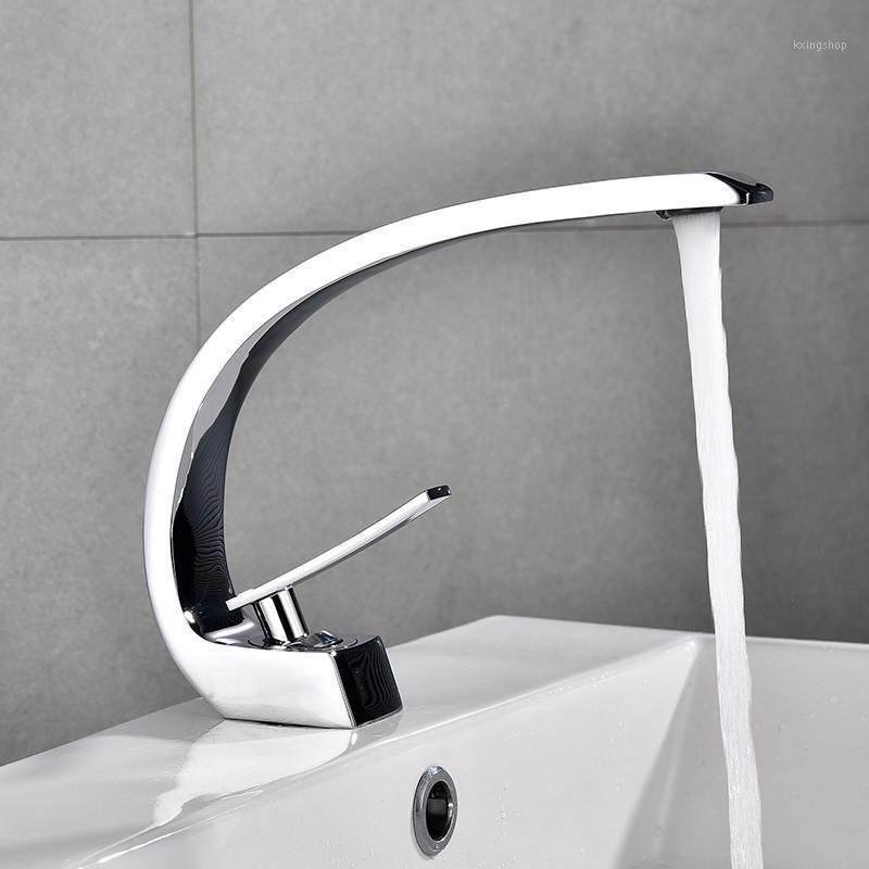 

High-Standard Copper Hot and Cold Basin Faucet Paint Black Washbasin Single Hole Mixing Faucet Waterfall Chrome Black White Gold1