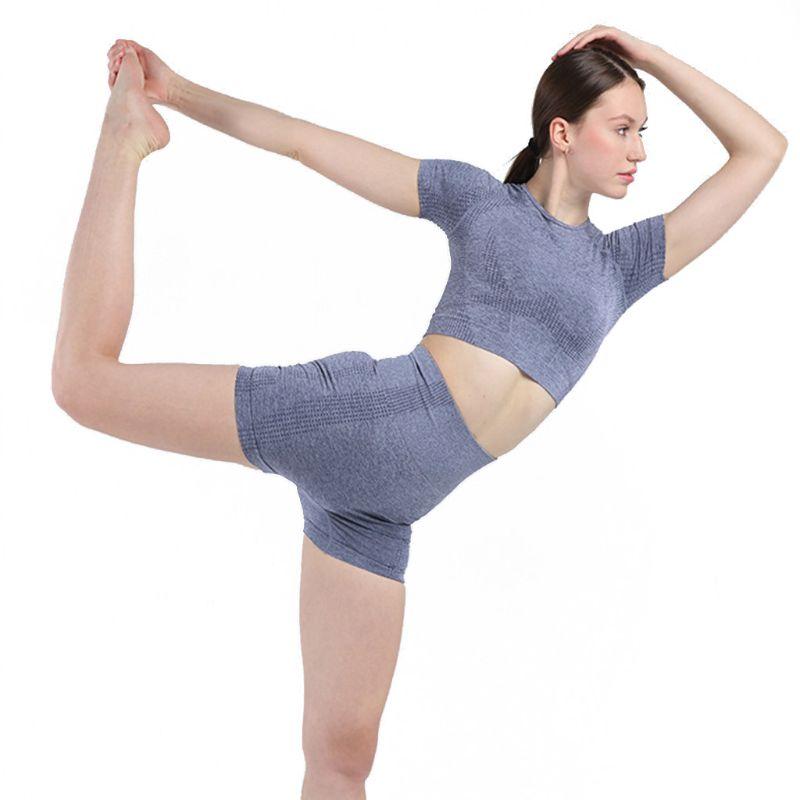 

Yoga Set Women Seamless Fitness Yoga Bra Vital Seamless Sport Short Sleeve Suit Gym Clothes Fitness Crop Top Shirt High Waist, Army green