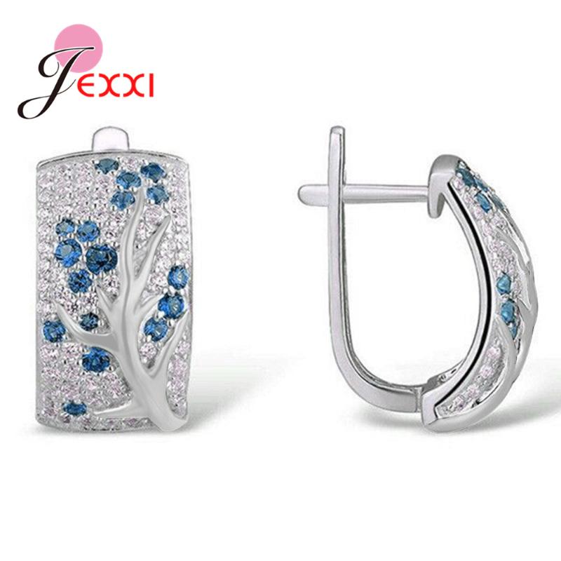 

New Fashion 925 Sterling Silver Plum Flower Hoop Earrings For Women Girls Trendy Jewelry Full Zircon Paved Earrings Wholesale