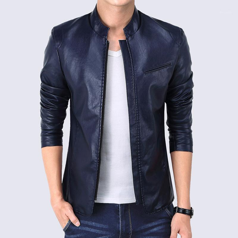 

Men's Jackets Wholesale- PU Leather Jacket Fashion Slim Casual Spring And Autumn Models A0071, Khaki