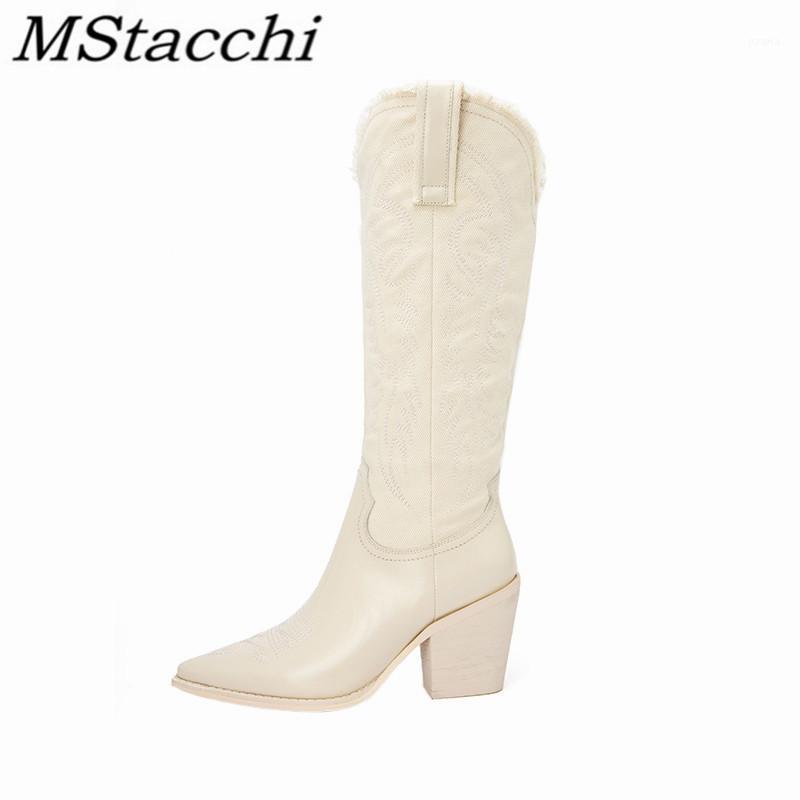 

Mstacchi Woman Sewing Totem Embroider Patchwork Western Boots Neuture Ladies Pointed Toe Slip On Winter Ethnic Thigh High Boots1, Beige