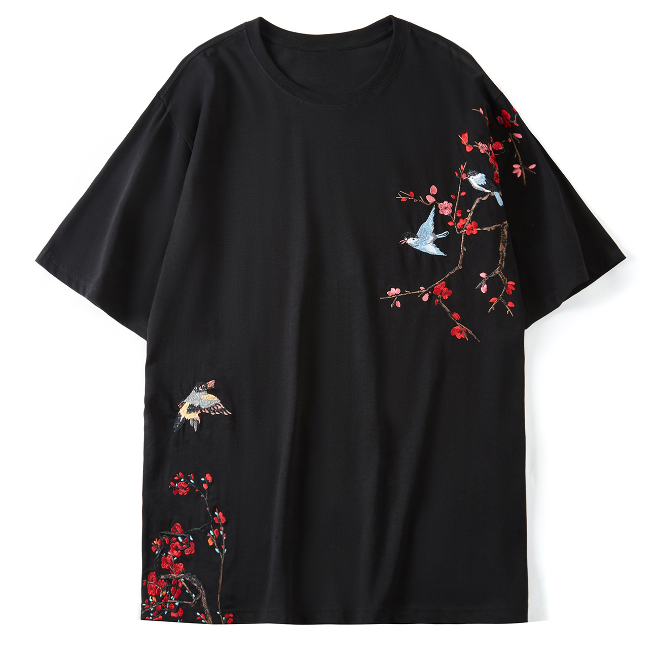 

2021 New Embroidery Peach Blossom Print t Summer Hip Hop Casual Oversized Tshirt Harajuku Short Sleeve Shirt Streetwear Yyl6, Gray