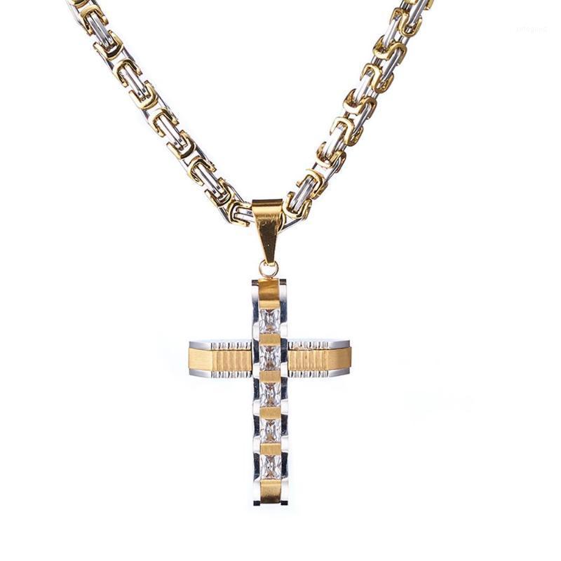 

Chains Silver Color&Gold Men Women Jewelry Stainless Steel Byzanine Chain Cross Jesus Crucifix Pendant Necklace 18-40" Fashion Crystal1