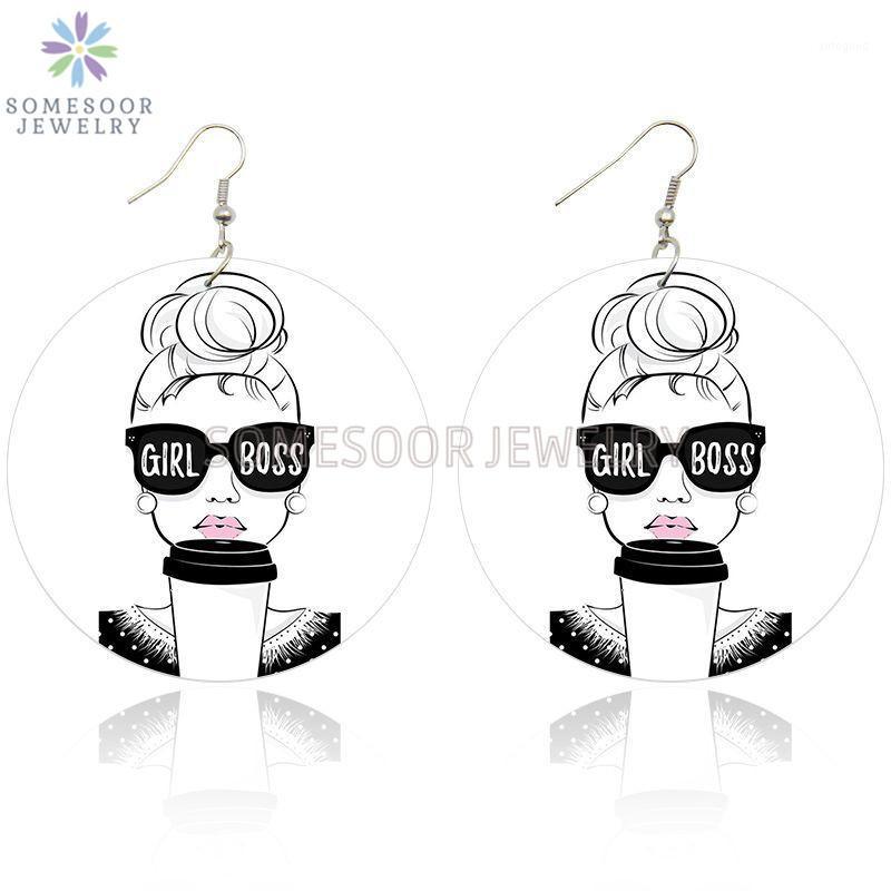 

Dangle & Chandelier SOMESOOR Lovely Girl Boss Bubble Gum Printed African Wooden Drop Earrings Afro Natural Hair Artstic Wood For Women Gifts