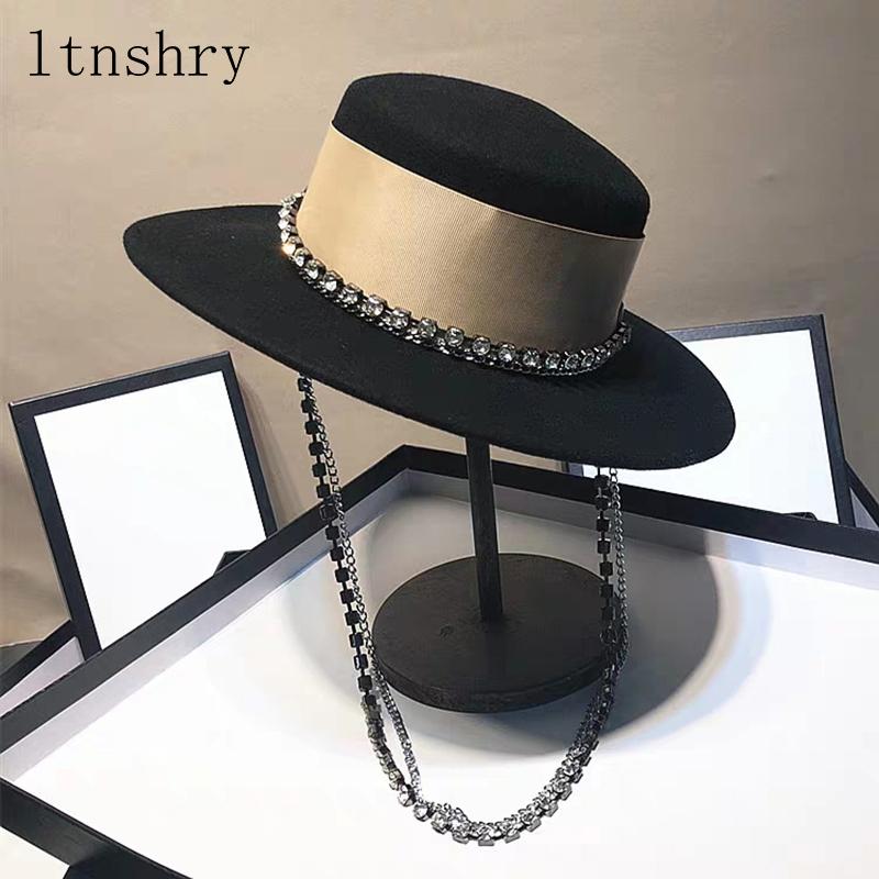 

Women Wool Top hat Ribbon Fedora Hat Gentleman Elegant Lady Winter Autumn Wide Brim Panama Sombrero Cap gorros mujer invierno