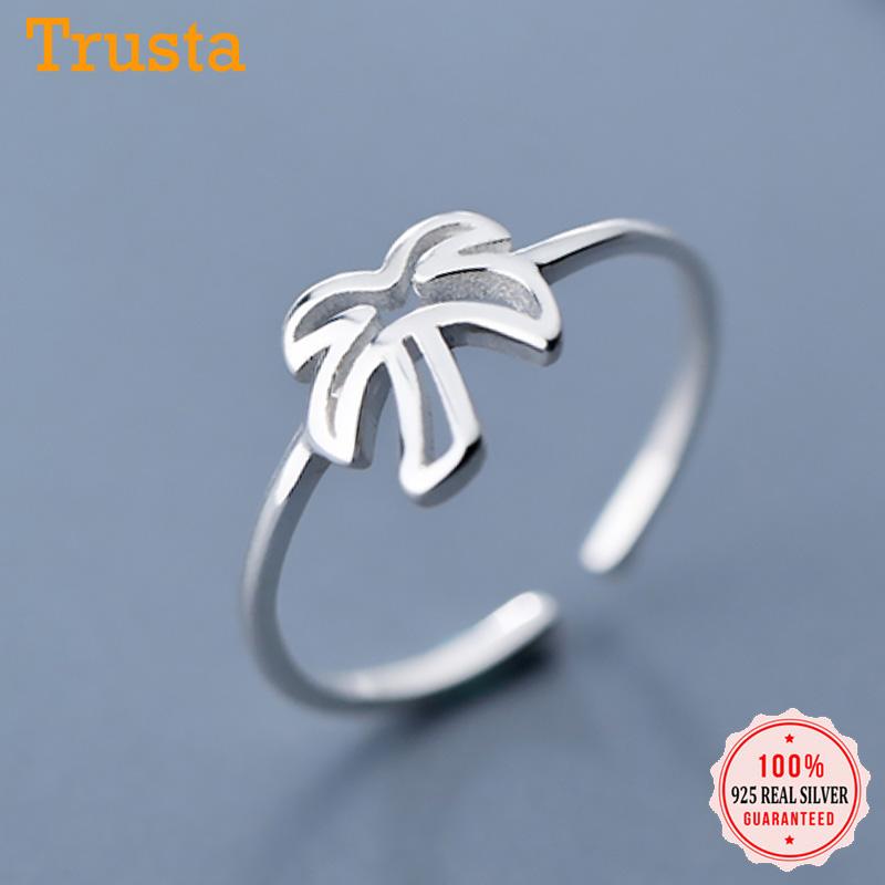 

Trustdavis Real 925 Sterling Silver Fashion Coconut Trees Opening Rings For Trendy Women Wedding Rings Jewelry Bijoux DA1277