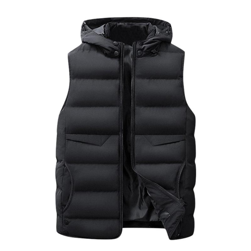 

Autum Winter Men's Vest Warm Hooded Jacket Sleeveless For Men Plus Size Men Waistcoat Solid Casual Thicken Mens Work Vests, Black