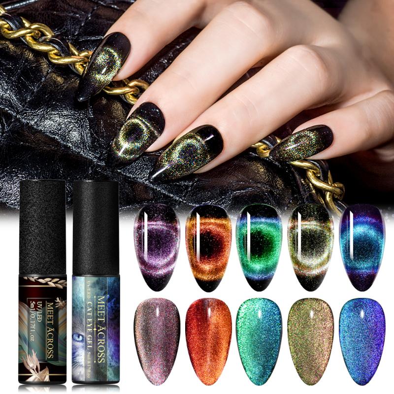 

MEET ACROSS 5ml 9D Cat Eye Nail Gel Set Magnetic Soak Off UV Gel Polish Nail Varnish Chameleon Semi Permanent Manicure, Azh11026