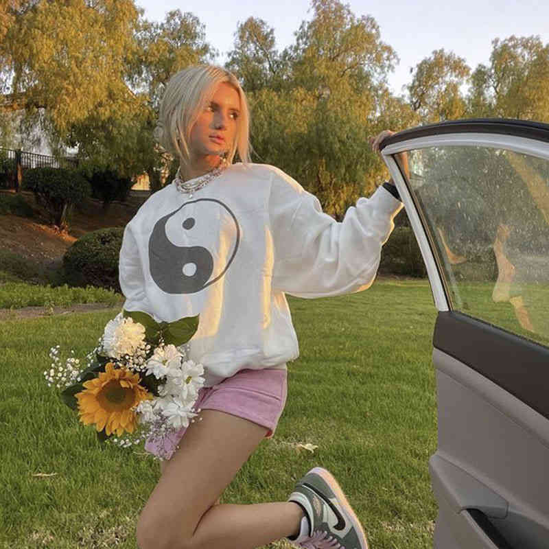 

Women's Hoodies & Sweatshirts Lazy wind sweater women's fried Street top cotton spring and autumn loose student long sleeved Hoodie 270P, White plush