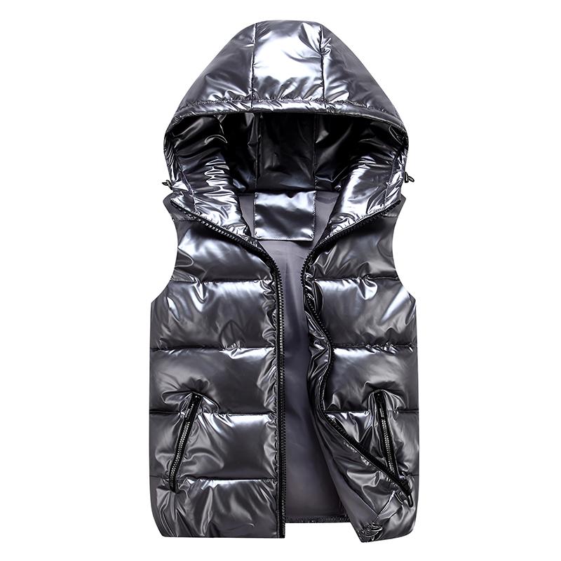 

2020 New Thicken Vest Men Winter Warm Vest Detachable Hat cotton-padded Hooded Solid Color Waistcoat Plus Size 4XL, Grey