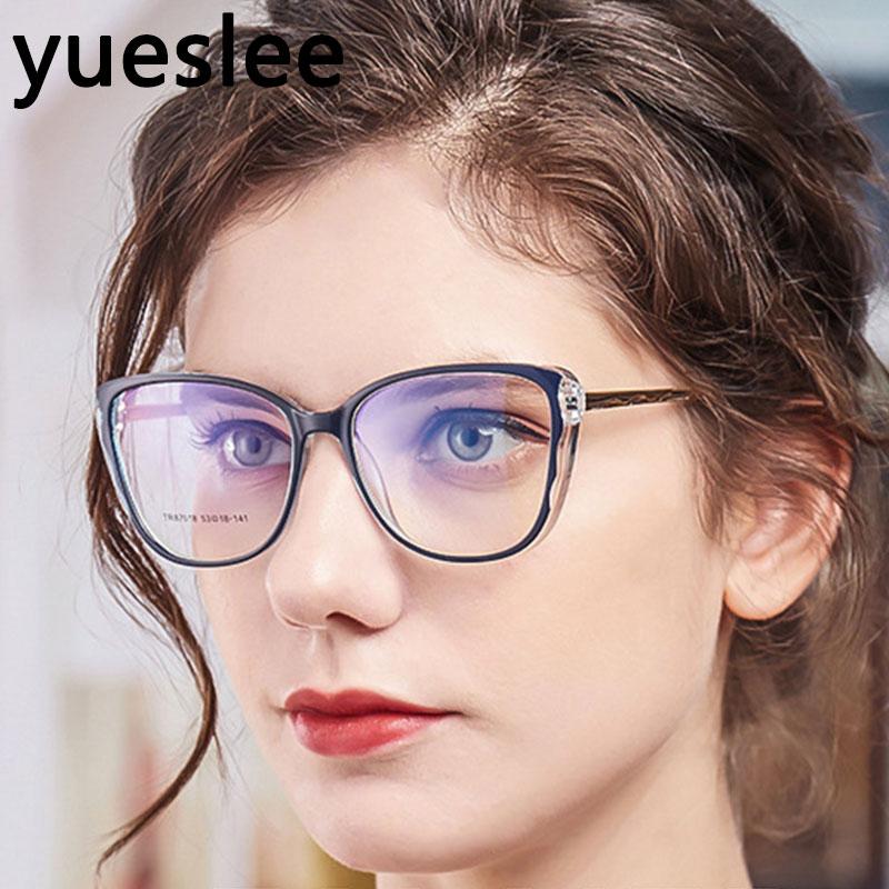 

46960 Tr90 Plastic Titanium Cat Eye Glasses Frame Men Women Optical Fashion Anti Blue Computer Eyeglasses