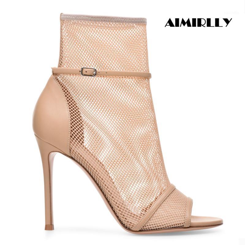 

Women's Peep Toe High Heels Ankle Boots Fishnet Sandals Booties Autumn Spring Dress Shoes Mesh Ankle Buckle Nude Black Aimirlly1
