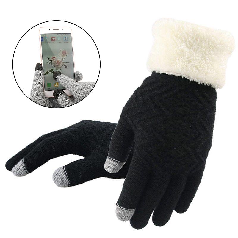 

Sale Touch Screen Thick Gloves Elegant Fashion Warm Full Finger Fleece Inside Women Winter Knitting Gloves