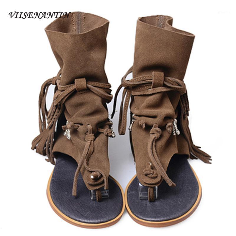 

Spring and summer comfortable flat frosted fringed sandals herringbone flip flops with inner heightening Roman shoes1, Green