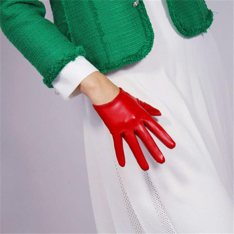 

16cm Fashion Women Short Leather Gloves Wrist Simulation Leather Imitation Imitation Sheepskin Big Red 3- PUDH16
