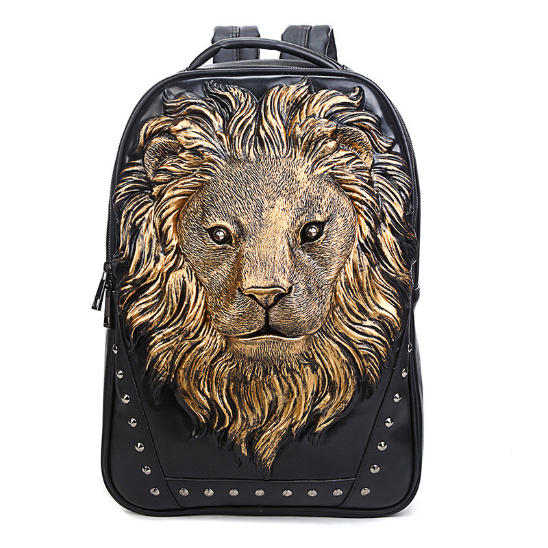 

Wholesale factory mens shoulder bags street cool animal lion head men backpack waterproof wear-resistant leather handbag outdoor sports large leisure computer bag, Silver-3049