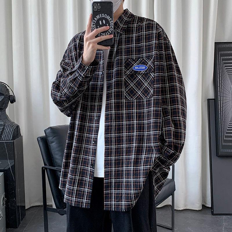 

Neploha Men's Casual Oversize Plaid Shirts 2021 Japanese Style Woman Korean Streetwear Blouse Man Tops Clothing Long Sleeve, Black