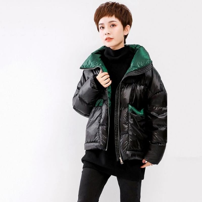

Women 2021 Winter Stand Collar Patchwork Parkas Female Fashion Korean Style Coats Ladies New Slim Thick Warm Jacket P222, Tu pian se