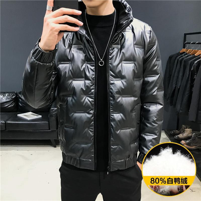 

Paragraphs short down jacket for men 2020 winter new handsome male shiny light leisure coat popular logo, Black