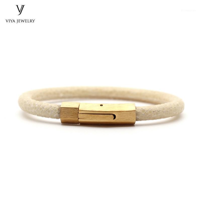 

Charming White Stingray Leather Cords Men Simple 6mm Stingray Design With Stainless Steel Hardware Bracelet1