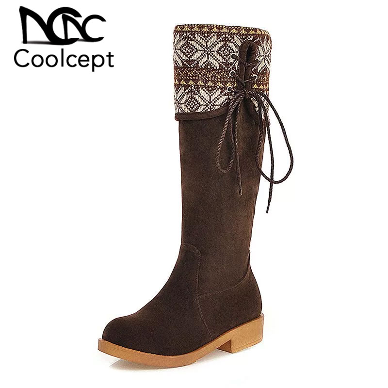 

CoolCept Women Print Mid Calf Boots Zipper Round Toe Flats Boots Woman Cross Strap Daily Fashion Shoes Woman Footwear Size 34-43, Black