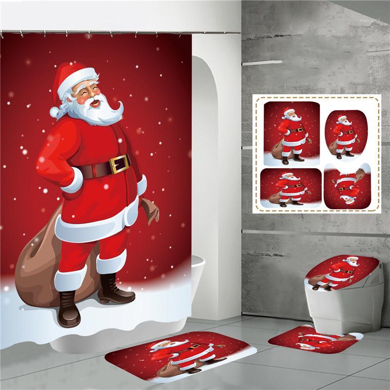 

Waterproof Bathroom Shower Curtain Set Christmas Printing Bath Screen Curtains with Hooks for Bathroom Home Decoration DW3351