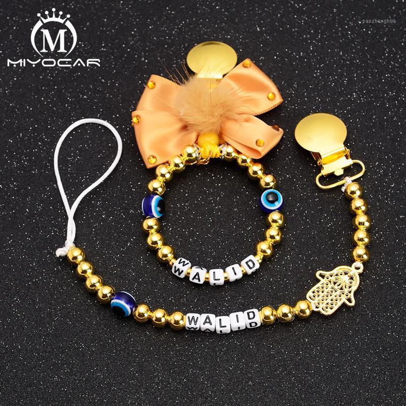 

MIYOCAR all gold beautiful pacifier clip and stroller chain set idea gift for baby shower any name can make1
