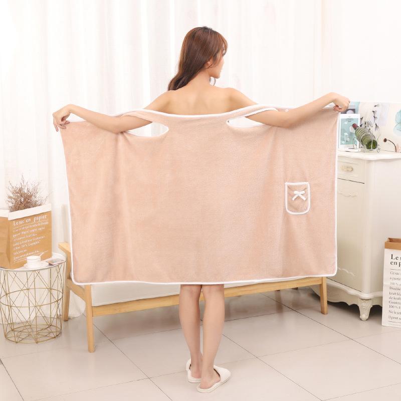 

Wearable Bath Towels Superfine Fiber Towels Soft Absorbent Chic Towel for Autumn Winter Hotel Home Bathroom Gifts Women Bathrobe, Pink bow-knot