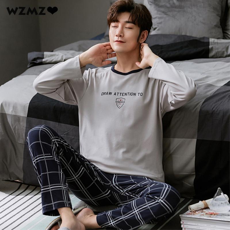 

Autumn Winter Men Cotton Pajamas Set Casual Sleepwear Suit Long Sleeve Plaid Pants Warm Comfortable Pijama Homewear Nightwear