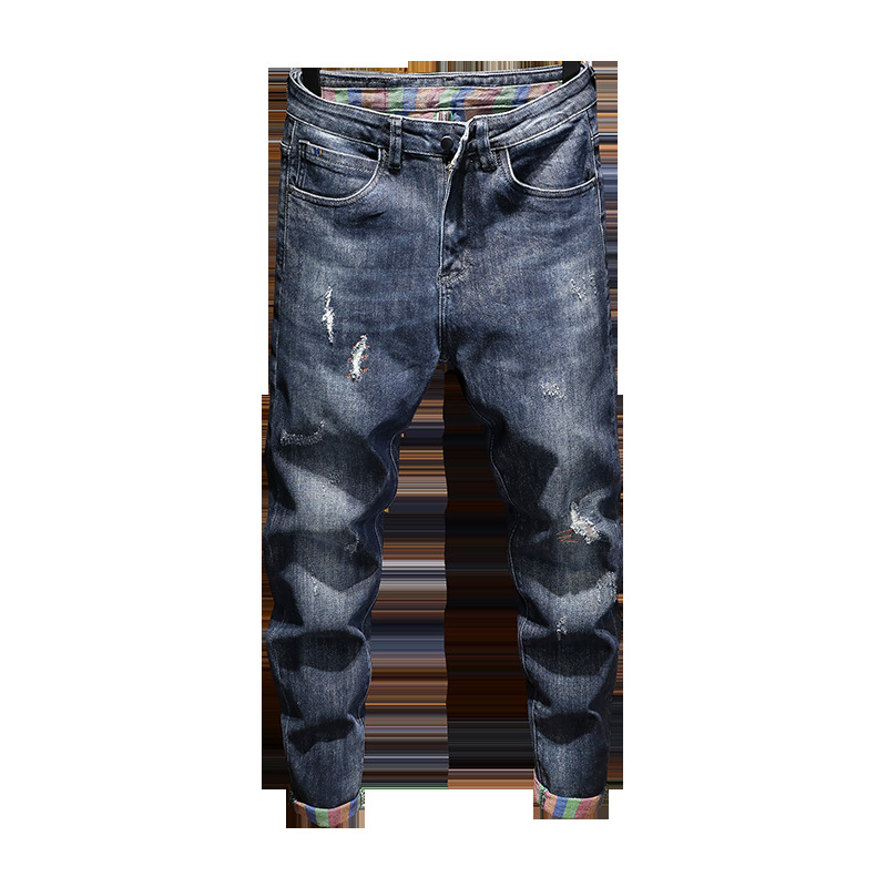 

2021 New Jeans for Ripped Black Men Painted Thin Pants Embroidered Hip Spring NSH0