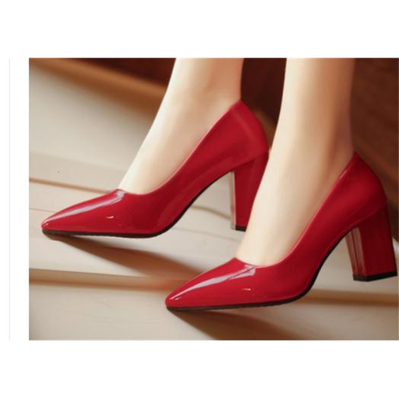 

2021 Women's Shoes in Spring and Autumn New Style Coarse Heel Pointed End@3146 8HTL, Red
